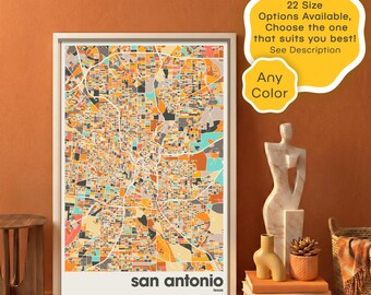 San Antonio Texas Map Digital Download, Colorful Alamo City Poster, Custom River Walk Printable