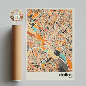 Impressão de mapa de Dallas, pôster de arte de parede minimalista, mapas da cidade, arte escandinava, presentes do Texas | Presentes de mapa para ela, impressão de mapa moderno
