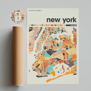 Kleurrijke kaart van New York, kaart stad New York, minimalistische kaart New York, New York print, New York poster, New York Art, kaart van New York,