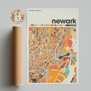 Newark Colorful Map, City of Newark Map, Newark Minimalist  Map, Newark Print, Newark Poster, Newark Art, Map of Newark, New Jersey City Map