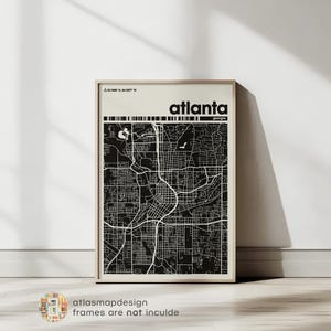 Atlanta Map Colorful Map Print, Minimalist City of Atlanta Art Poster, Georgia Map Wall Decor, Map of Atlanta Gift