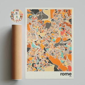 Rome Map Print, Colorful Map, Minimalist Rome Print, Italy City Map, Office Decor, Beige Wall, Art Prints, Printable Art, Digital Download