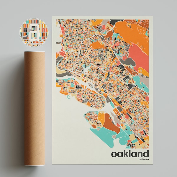 Oakland Map Print, Colorful Map, Minimalist Oakland Print, California City Map, Office Decor, Beige Wall Decor, Art Prints, Digital Download