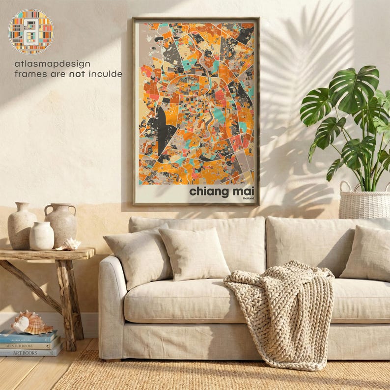Chiang Mai Thailand City Map Print - Minimalist Wall Art, Home Decor, Living Room Gallery image 8