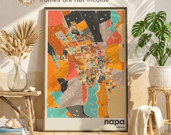 Mappa di Napa / Poster della città nella regione vinicola della California / Decorazione murale della Napa Valley / Regalo per gli amanti del vino