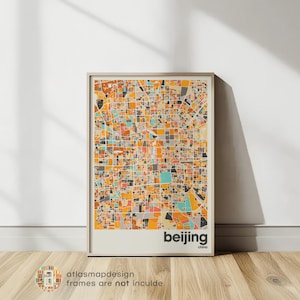 Impression d'art mural carte de la ville de Pékin, affiche de carte de la ville de Chine moderne minimaliste, décoration personnalisée pour la maison et le bureau