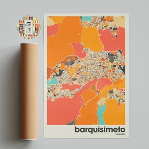 Impresión de mapa de Barquisimeto, mapa colorido, impresión minimalista de Barquisimeto, mapa de la ciudad de Venezuela, decoración de oficina, decoración de pared beige, impresiones artísticas
