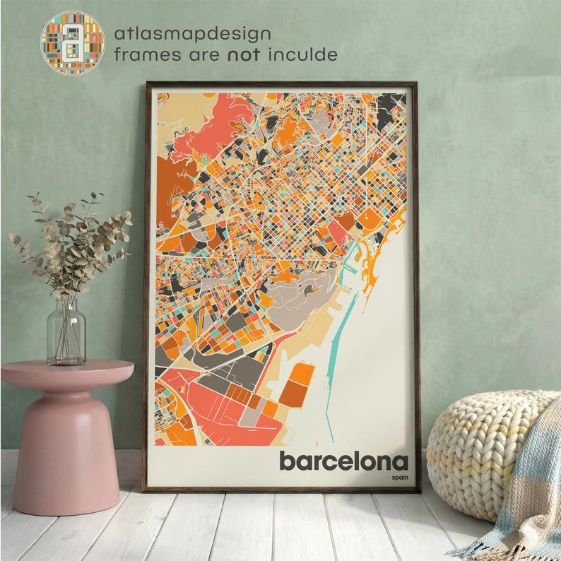 Mapa Barcelony w Hiszpanii, kolorowy minimalistyczny plakat artystyczny, dekoracja ścienna mapy Barcelony, prezent podróżny, dekoracja biura domowego zdjęcie 16