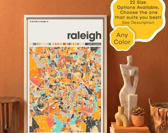 Raleigh North Carolina Map Digital Download, Colorful Custom City Poster, NC Moving