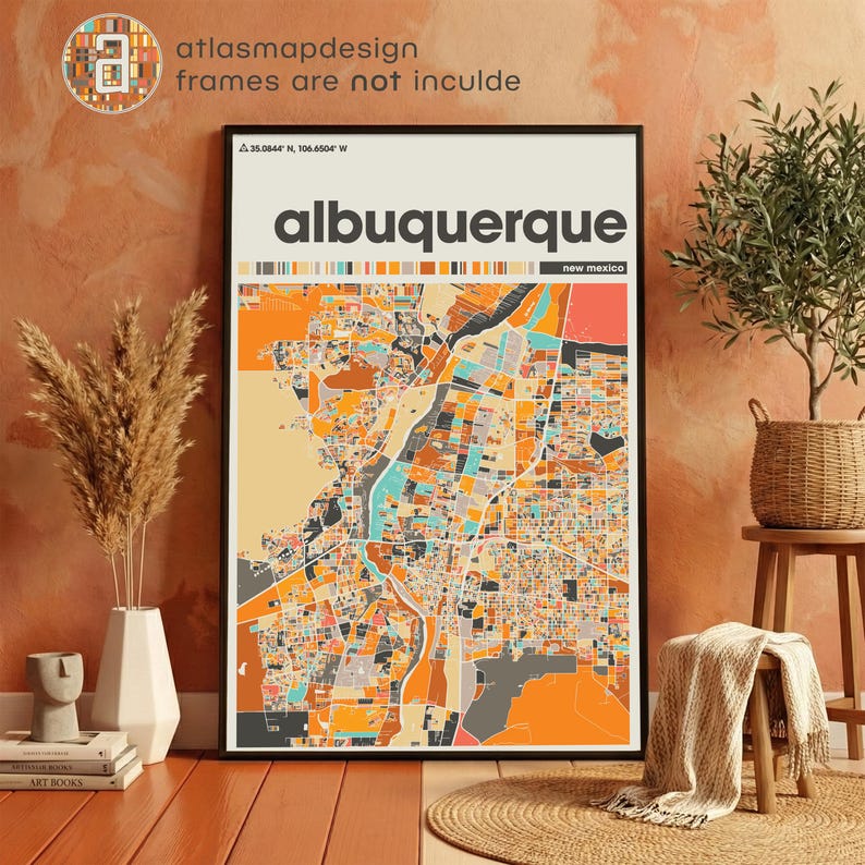 Albuquerque New Mexico Map Print – Colorful Minimalist Wall Art Poster for Home Office Decor, Southwest City Map Gift image 16