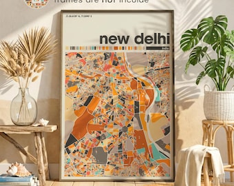 New Delhi India Colorful City Map Print – Minimalist Poster Wall Art Home Office Gallery