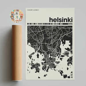 Mapa da cidade de Helsinque, mapa da cidade da Finlândia, mapa da cidade minimalista, mapa da cidade moderno, pôster personalizado da cidade, impressão de arte de parede, decoração para casa, decoração de escritório