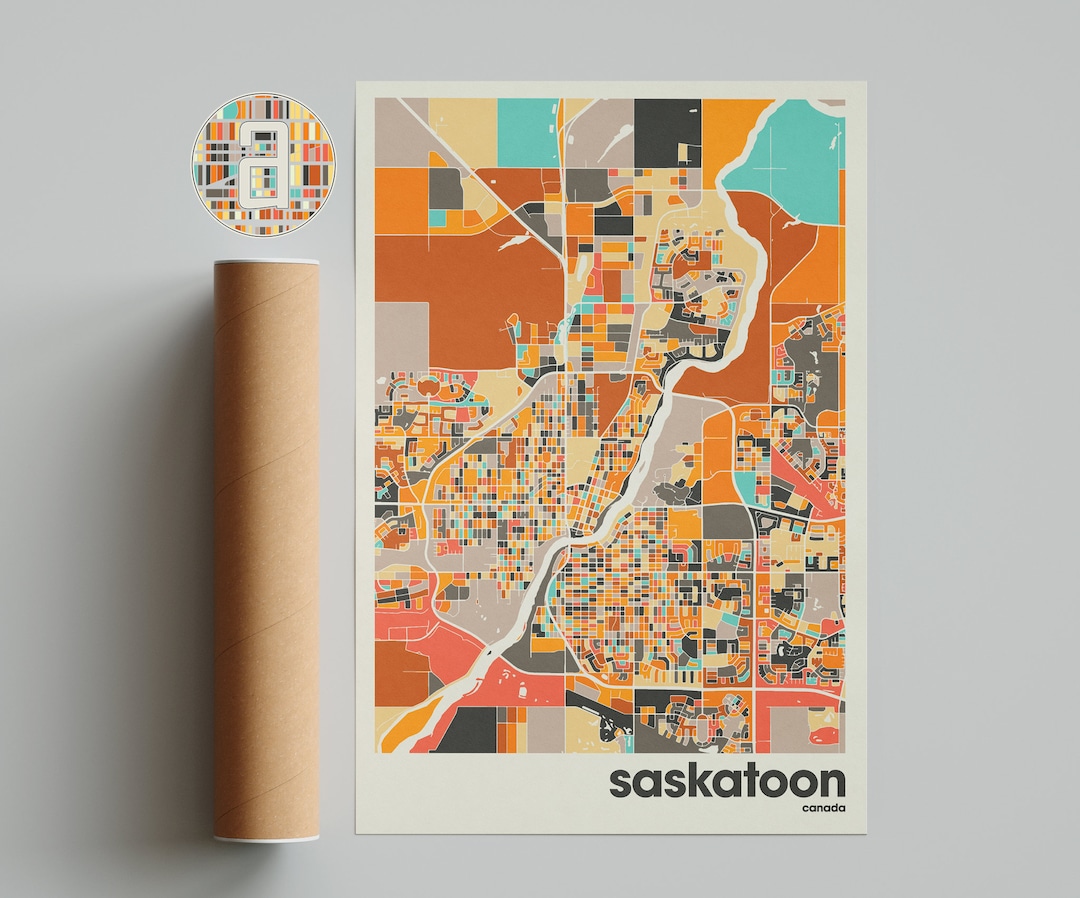 Saskatoon Map Print, Colorful Map, Minimalist Saskatoon Print, Canada