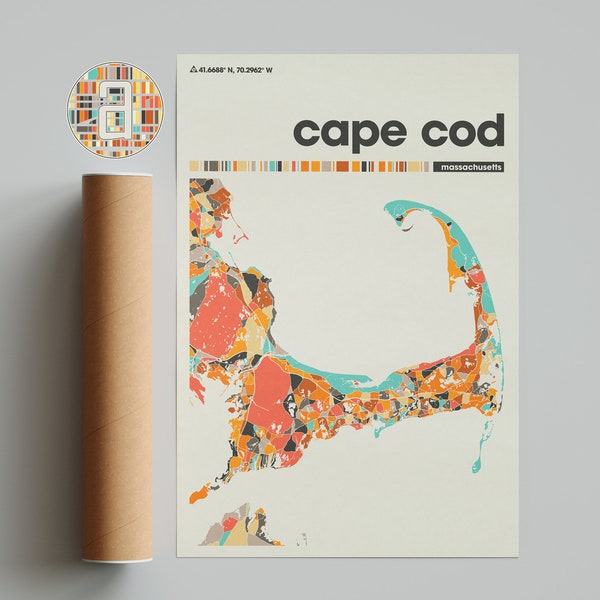 Cape Cod, Colorful Map, City of Cape Cod Map, Cape Cod Minimalist  Map, Cape Cod Print, Cape Cod Poster, Cape Cod, Massachusetts City Map