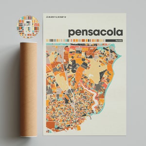 Carte colorée de Pensacola, carte de la ville de Pensacola, carte minimaliste de Pensacola, impression de Pensacola, affiche de Pensacola, art de Pensacola, carte de Pensacola