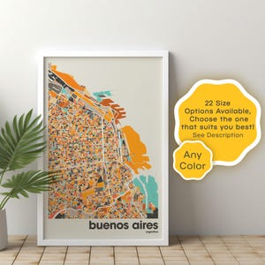Kaart print Buenos Aires – aangepaste digitale stadsposter, kunst aan de muur Argentinië, gepersonaliseerde kaart, modern interieur, cadeau afdrukbare kaart