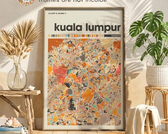 Kuala Lumpur Map Print | Malaysia City Poster | Housewarming Gift | KL Wall Art