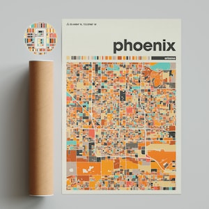 Carte colorée de Phoenix, carte de la ville de Phoenix, carte minimaliste de Phoenix, impression de Phoenix, affiche de Phoenix, art de Phoenix, carte de la ville de l'Arizona
