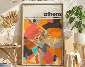 Decorazione murale Athens Ohio, stampa della mappa della città, decorazione per la casa, regalo dello stato dell'Ohio, soggiorno unico
