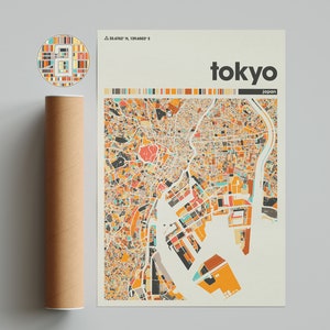 Carte colorée de Tokyo, carte de la ville de Tokyo, carte minimaliste de Tokyo, impression de Tokyo, affiche de Tokyo, art de Tokyo, carte de Tokyo, carte de la ville du Japon
