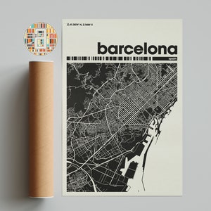Impresión de mapa de Barcelona, arte mural minimalista colorido, decoración con mapa de la ciudad de Texas, arte imprimible beige para oficina, decoración moderna del hogar, regalo de viaje