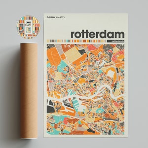 Mapa colorido de Roterdã, mapa da cidade de Roterdã, mapa minimalista de Roterdã, impressão de Roterdã, pôster de Roterdã, mapa da cidade de Roterdã, Holanda