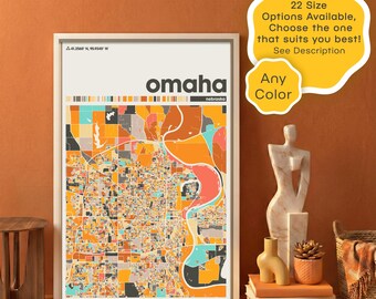 Custom Omaha Nebraska Colorful City Map Printable, Personalized Street Poster Location Map Gift,