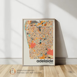 Adelaide Karte Drucken, Bunte Karte, minimalistische Adelaide Karte, Australien Stadt Karte, Bürodekoration, Beige Wanddekoration, Kunst, digitaler Download