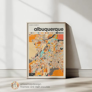 Albuquerque Colorful Map Print, Minimalist City Art Poster, Modern Albuquerque Wall Decor, Unique Gift for New Mexico Lovers