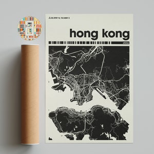 Mapa da cidade de Hong Kong, mapa da cidade da China, mapa da cidade minimalista, mapa da cidade moderno, pôster personalizado da cidade, impressão de arte de parede, decoração para casa, decoração de escritório