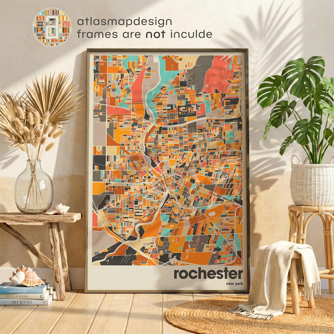 Rochester New York Map Print – Colorful Minimalist City Poster Wall Art ...