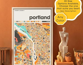 Portland Oregon Map Digital Download, Colorful PDX City Poster, Custom Pacific Northwest Wall Art