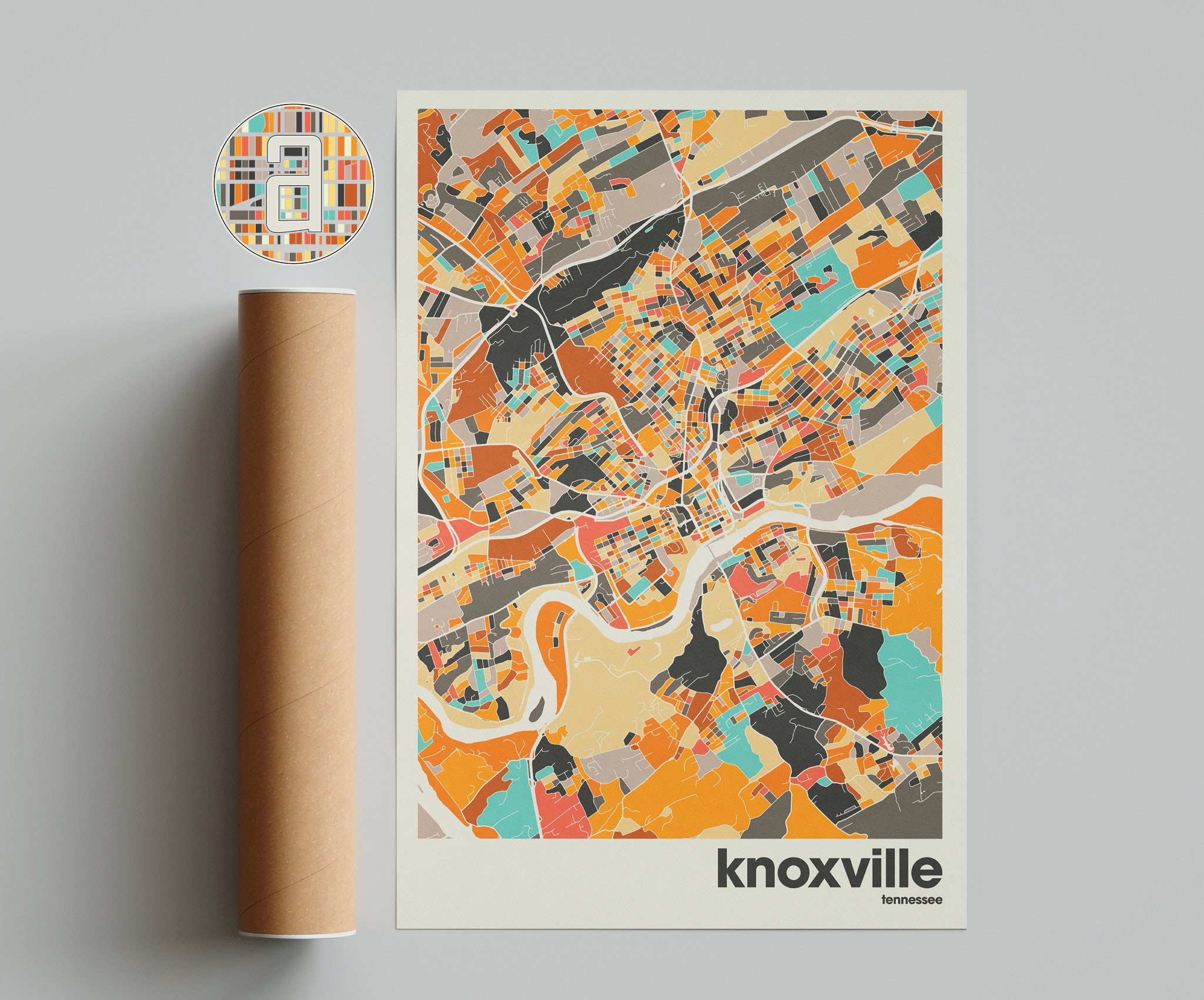 Knoxville Map Print, Colorful Map, Minimalist Knoxville Print, Tennessee City Map, Office Decor, Beige Wall Decor, Art Prints, Printable Art