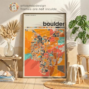 Boulder Colorado Map Art Print – Minimalist Colorful City Wall Poster for Home Office Decor