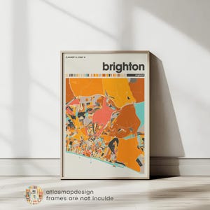 Impresión del mapa de Brighton: arte colorido de la ciudad de Brighton, póster minimalista del Reino Unido, decoración de pared moderna, mapa de Brighton, regalo del Reino Unido