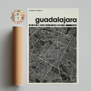 Guadalajara, Kartendruck, bunte Karte, minimalistische Guadalajara-Druck, Mexiko-Stadt Karte, Büroeinrichtung, beige Wanddekoration, Kunstdrucke, bedruckbar