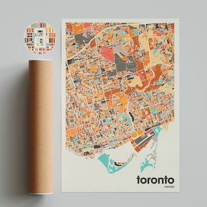 Impression de carte de Toronto, carte colorée, impression minimaliste de Toronto, plan de la ville du Canada, décoration de bureau, décoration murale beige, tirages d'art, oeuvre d'art imprimable,
