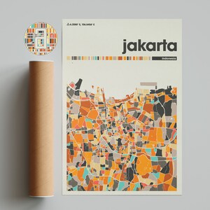 Jakarta Colorful Map, City of Jakarta Map, Jakarta Minimalist  Map, Jakarta Print, Jakarta Poster, Jakarta Art, Indonesia City Map