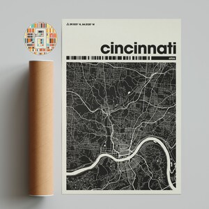 Mapa da cidade de Cincinnati, mapa da cidade de Ohio, mapa da cidade minimalista, mapa da cidade moderno, pôster personalizado da cidade, impressão de arte de parede, decoração para casa, decoração de escritório