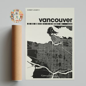 Mapa de Vancouver, Impressão de Mapa de Vancouver, Mapa Minimalista, Impressão do Canadá, Decoração Minimalista, Parede Imprimível, Sala de Estar, Decoração de Casa, Parede de Galeria