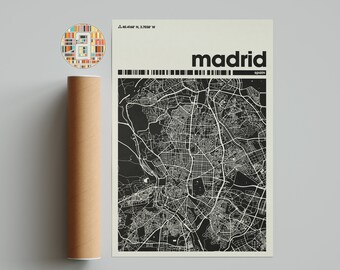 Madrid Spain Black and white Map Print – Minimalist Beige Poster Printable Wall Art