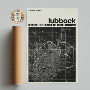 Lubbock Texas Map Print: Black and White Minimalist City Art