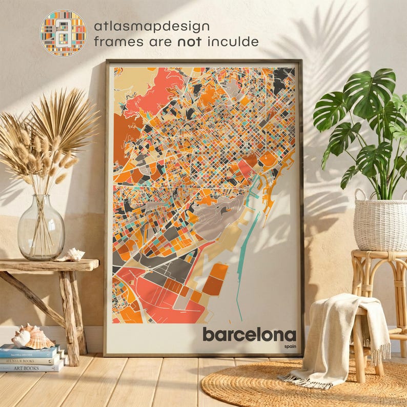 Mapa Barcelony w Hiszpanii, kolorowy minimalistyczny plakat artystyczny, dekoracja ścienna mapy Barcelony, prezent podróżny, dekoracja biura domowego zdjęcie 5