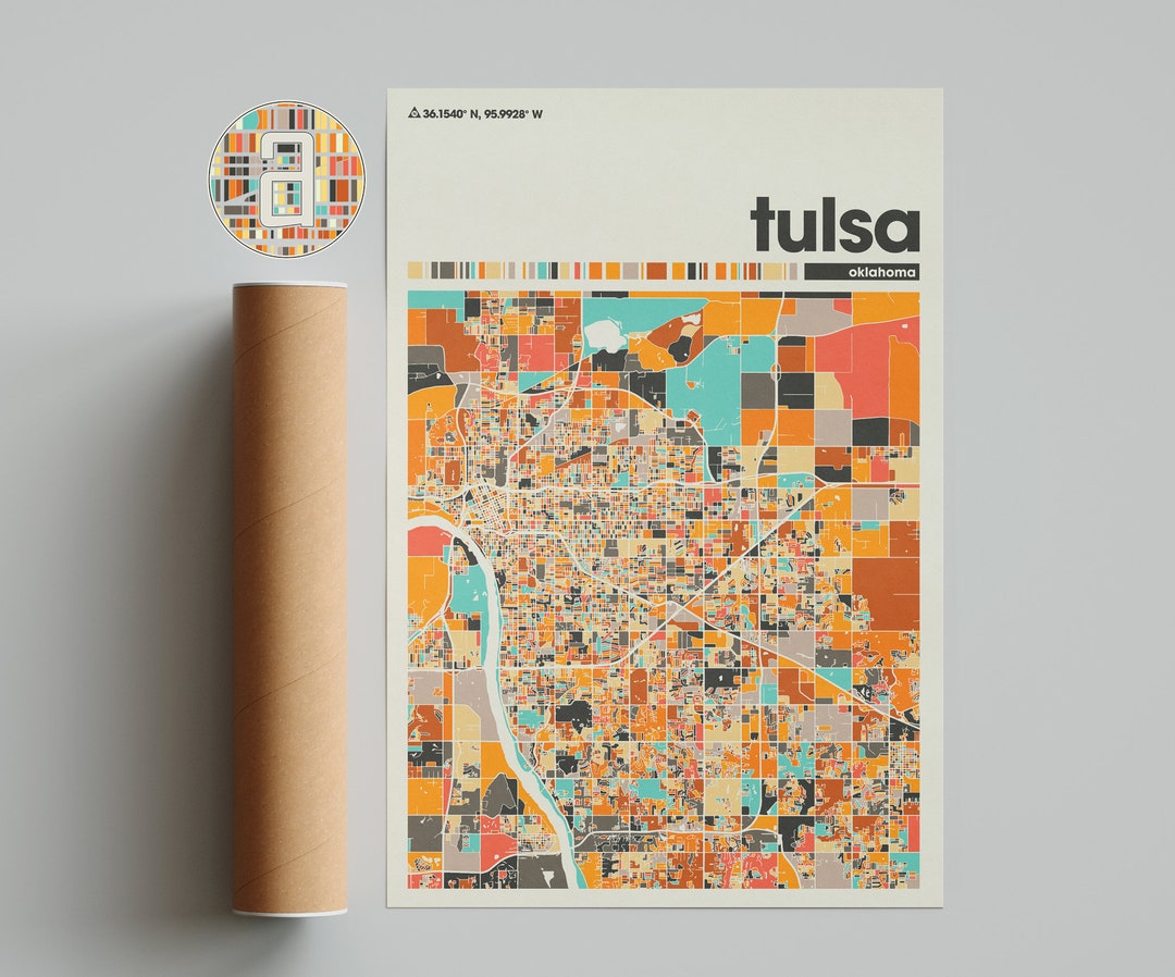 Tulsa, Colorful Map, City of Tulsa Map, Tulsa Minimalist Map, Tulsa ...