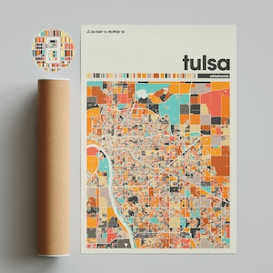 Tulsa, carte colorée, carte de la ville de Tulsa, carte minimaliste de Tulsa, impression de Tulsa, affiche de Tulsa, art de Tulsa, carte de Tulsa, carte de la ville d'Oklahoma