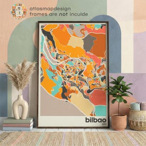 Impression carte colorée de Bilbao | de carte des rues de la ville d'Espagne | Art mural Pays basque | Cadeau