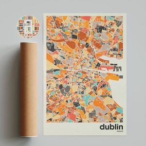 Mapa da cidade de Dublin, mapa da cidade da Irlanda, mapa da cidade minimalista, mapa da cidade moderno, pôster personalizado da cidade, impressão de arte de parede, decoração para casa, decoração de escritório