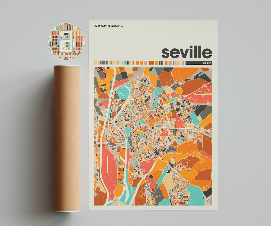 Seville Colorful Map, City of Seville Map, Seville Minimalist Map ...