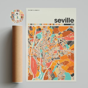 Mappa colorata di Siviglia, mappa della città di Siviglia, mappa minimalista di Siviglia, stampa di Siviglia, poster di Siviglia, arte di Siviglia, mappa della città di Mapv Siviglia, mappa della città di Spagna