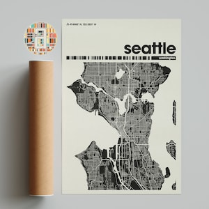 Zwart-witte kaart van Seattle City Wall Art Print – Minimalistische moderne poster Washington City, aangepast decor voor thuis en op kantoor
